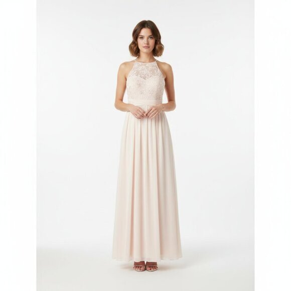 Forever New Women's Maxi Dress Long Lace beaded bodice Chiffon Pale Pink 2 - Picture 3 of 15